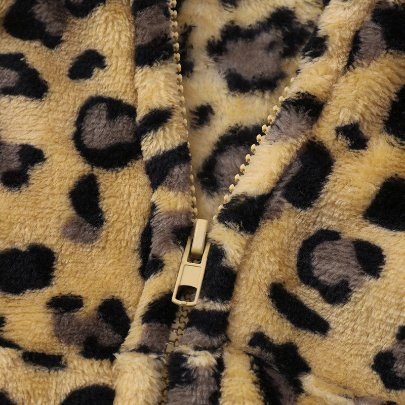 Baby Boys Girl Leopard Print Plush Long Sleeve Hooded Jumpsuit - PrettyKid
