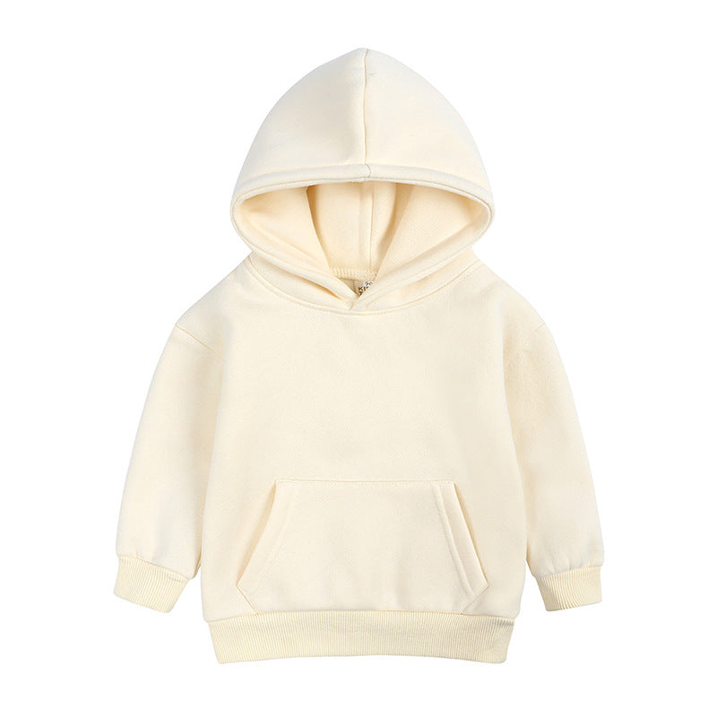 Toddler Kids Boys Girls Solid Color Padded Hooded Sweatshirt Children's Thickened Tops - PrettyKid