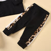 Toddler Kids Solid Color Round Neck Leopard Print Splicing Long Sleeve Sports Suit - PrettyKid