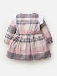 Toddler Girls Long Sleeve Pink Plaid Printed Ruffle Lovely Dress - PrettyKid