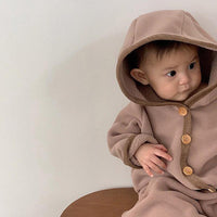 Toddler Boys Girls Solid Color Cute Hooded Coat Pants Set - PrettyKid