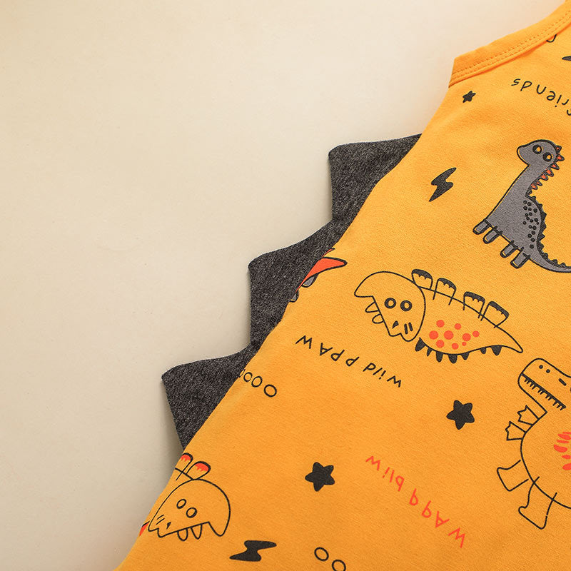 Baby Boys Cartoon Dinosaur Printed Sleeveless Jumpsuit - PrettyKid