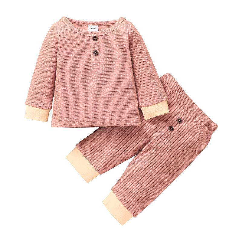 Toddler Boys Girls Solid Contrast Long Sleeve Knit Two Piece Set - PrettyKid