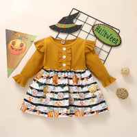 Toddler Kids Girls Solid Color Knit Stitching Cute Pumpkin Striped Print Dress - PrettyKid