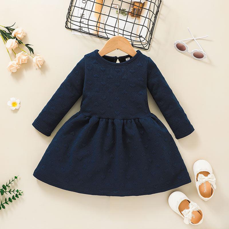 Toddler Kids Girls Solid Long Sleeve Casual Dress - PrettyKid