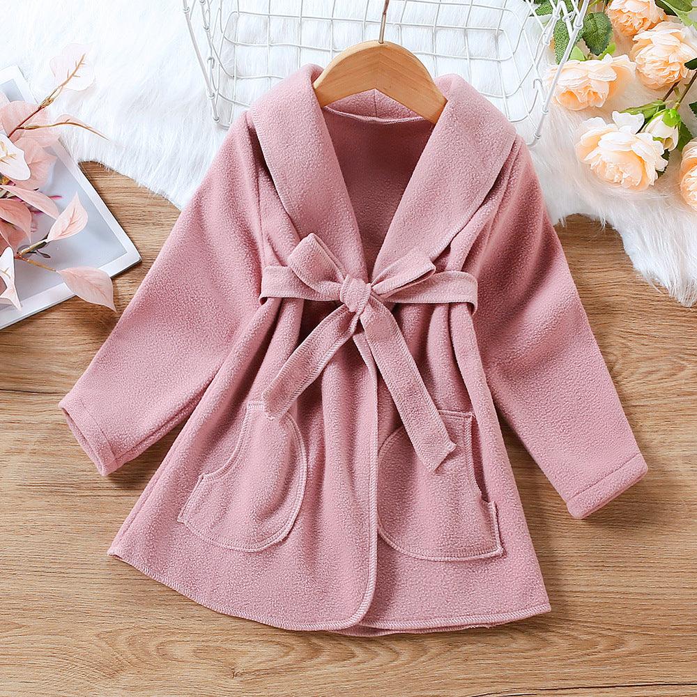 Toddler Kids Girls Solid Color Waist Trench Coat Jacket - PrettyKid