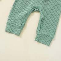 Baby Girls Solid Color Long Sleeve Knit Stripe Jumpsuit - PrettyKid