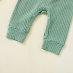 Baby Girls Solid Color Long Sleeve Knit Stripe Jumpsuit - PrettyKid