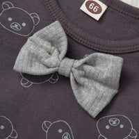 Baby Boys Grey Bow Neckline Long Sleeve Jumpsuit - PrettyKid