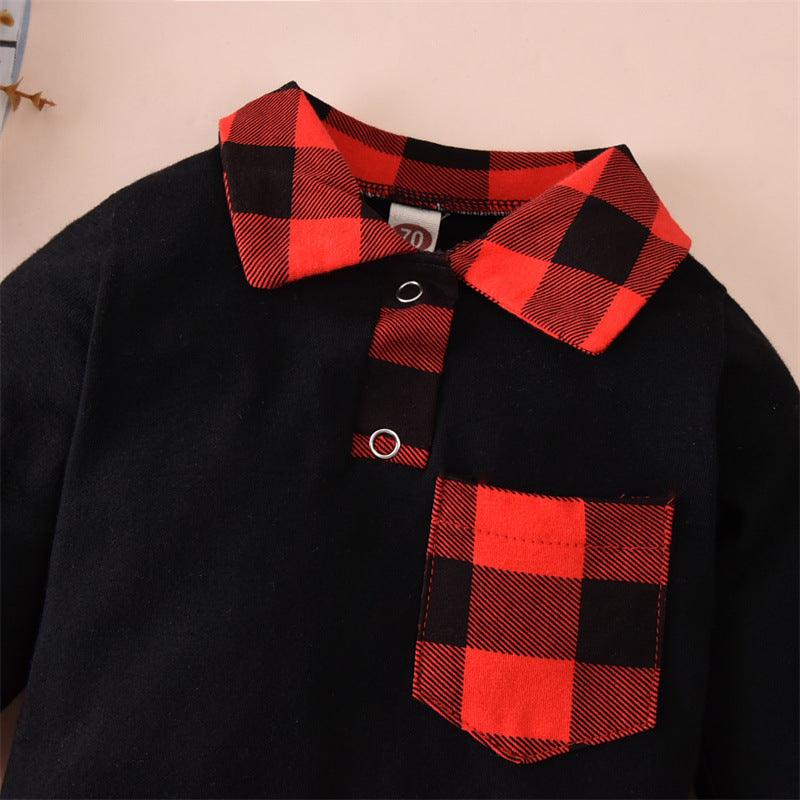 Baby Boys Plaid Stitching Solid Color Long-sleeved Small Gentleman Jumpsuit - PrettyKid