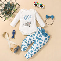 Baby Girl Cartoon Elephant Solid Color Top Love Printed Pants Set - PrettyKid