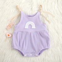 Baby Boys Girls Solid Color Knitted Rainbow Embroidery Suspender Bodysuit - PrettyKid