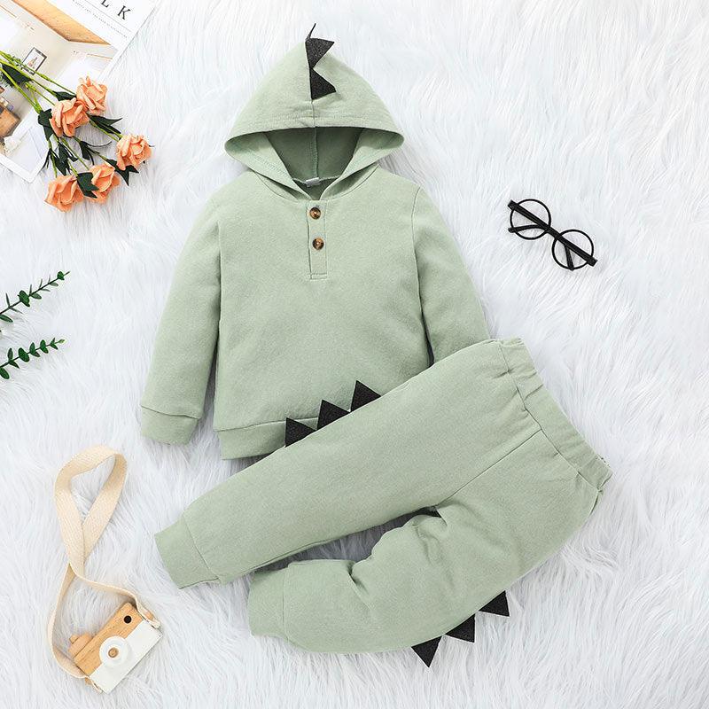 Toddler Kid's Solid Color Hooded Dinosaur Long Sleeve Suit - PrettyKid