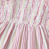 Girls Summer Solid Striped Sleeveless Pleated Dress - PrettyKid