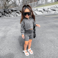 Toddler Kids Girls Grey Knitted Hoodie Long Sleeve Suit - PrettyKid