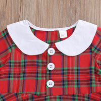 Girls' Doll Neck Short Sleeve Plaid Dress - PrettyKid