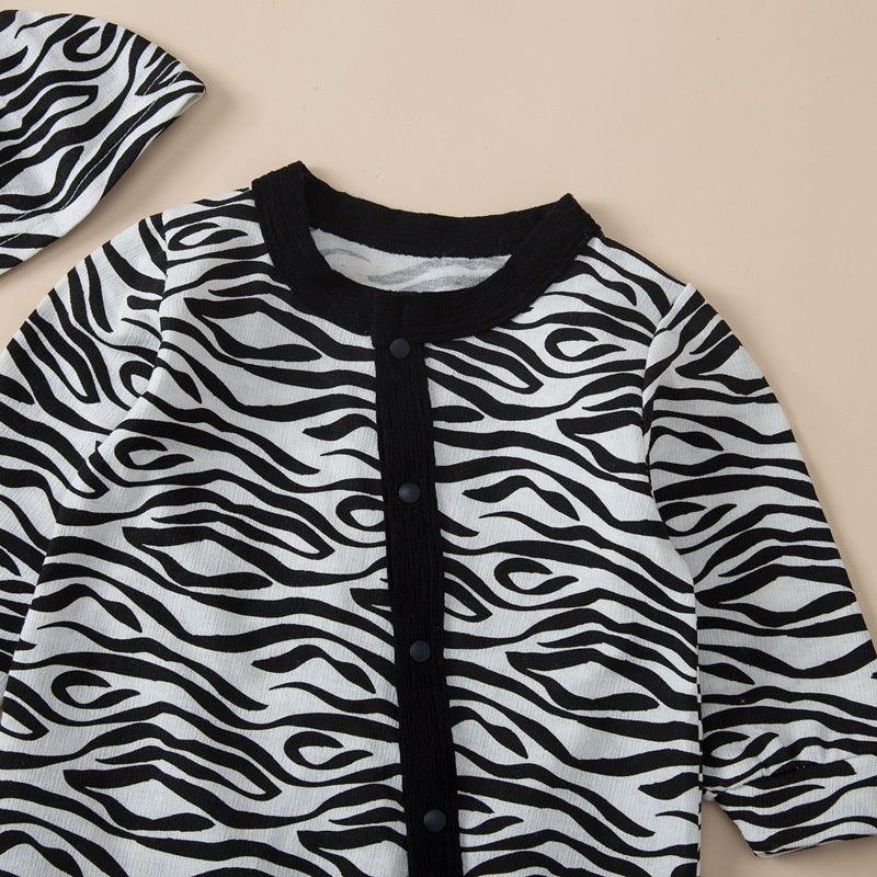 Baby Boys Girls Zebra Print Diagonal Wrap Foot Jumpsuit Baby Sleeping Bag - PrettyKid