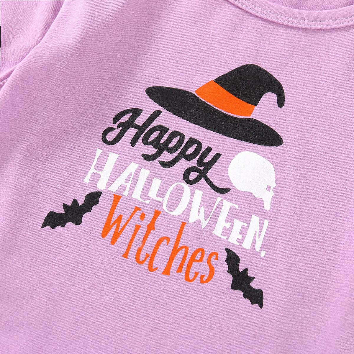 Girls Halloween Set Cartoon Print Pullover Long Sleeve Set - PrettyKid