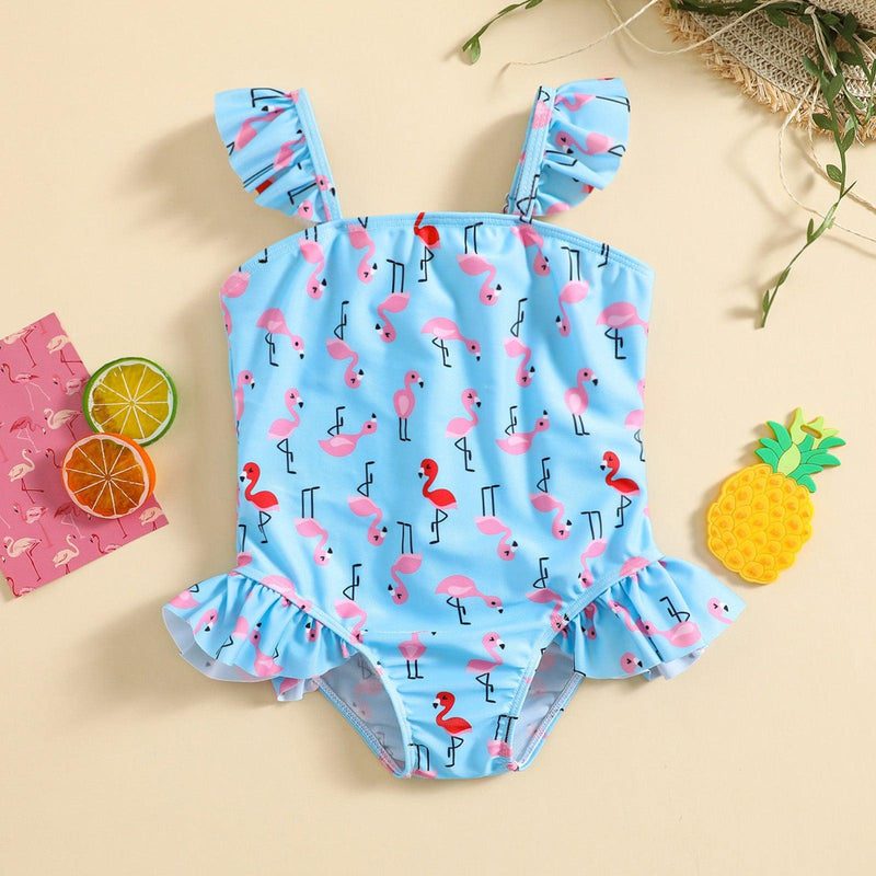 Girls' Summer New Cute Flamingo Print One-piece Swimsuit Children's Beach Style Swimsuit - PrettyKid