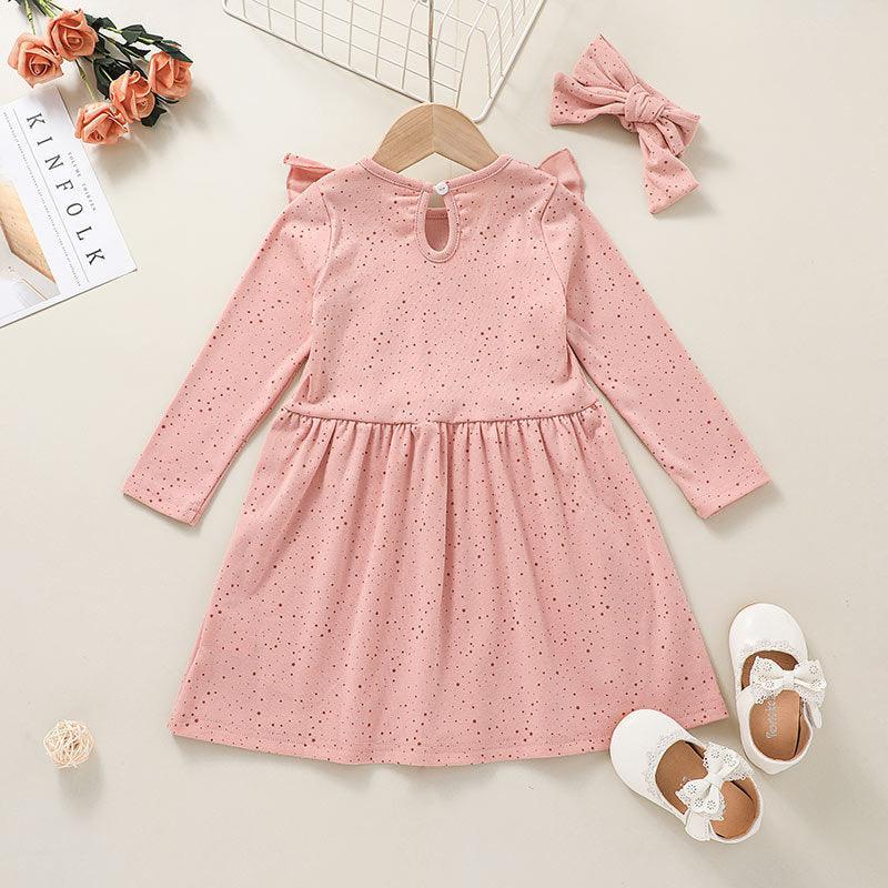 Toddler Kids Bow Pink Long Sleeve Dress - PrettyKid