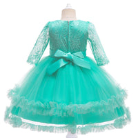 Children Girl's Long Sleeved Solid Mesh Puffy Dress Kids Dress Wholesale - PrettyKid