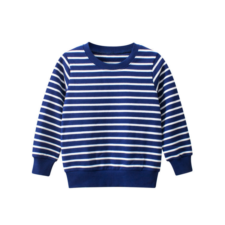 Toddler Kid Blue Striped Round Neck Long Sleeve Pullover Sweater - PrettyKid