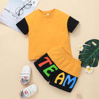 Toddler Kids Boys Summer Solid Short Sleeve Top Letter Print Shorts Set - PrettyKid