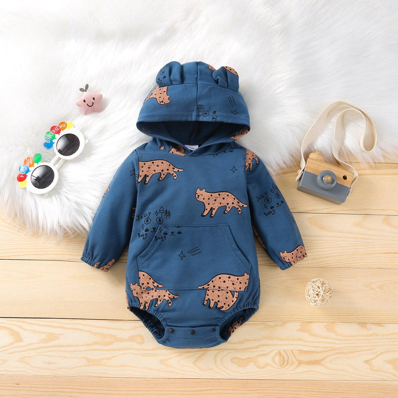 Baby Boys Girls Cartoon Animal Hooded Jumpsuit - PrettyKid