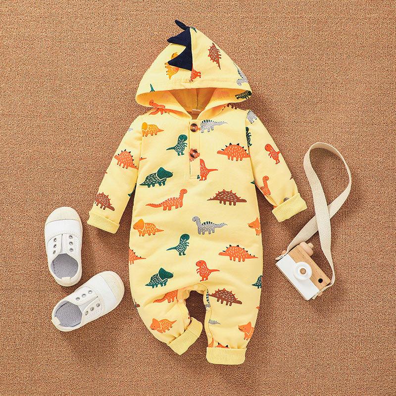 2021 Baby Boys Cartoon Dinosaur Print Hoodie Jumpsuit - PrettyKid