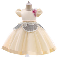 Toddler Girls Solid Flower Fluffy Skirt Children's Dress Princess Dress - PrettyKid