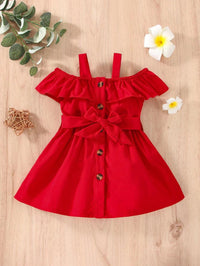 Baby Girl Spring and Summer Suspender Solid Color Off Shoulder Dress