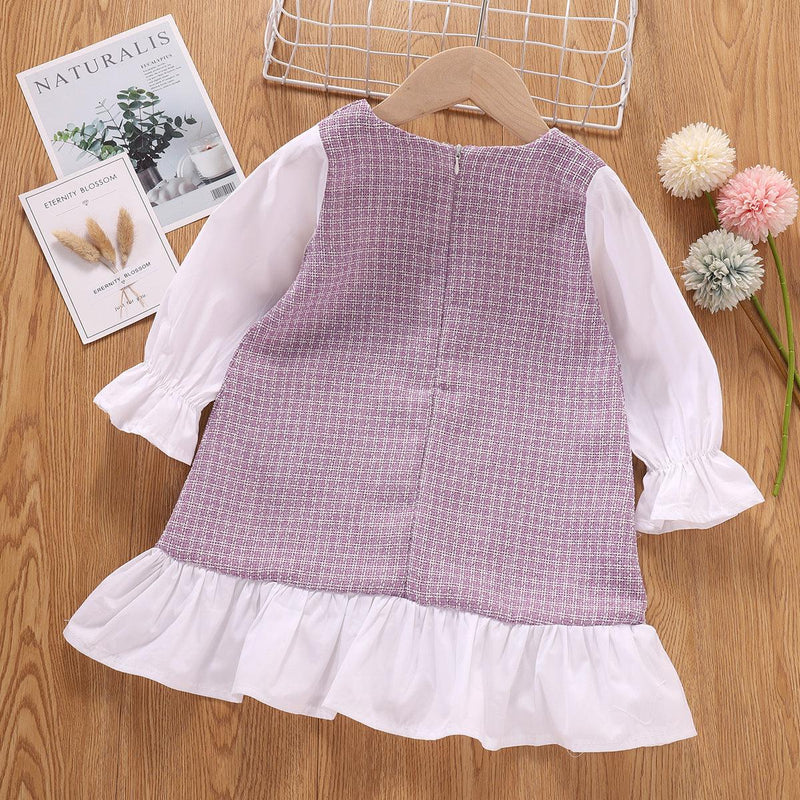 Toddler Kids Girls' Patchwork Ruffle Hem Dress Bulk Childrens Clothing Suppliers - PrettyKid