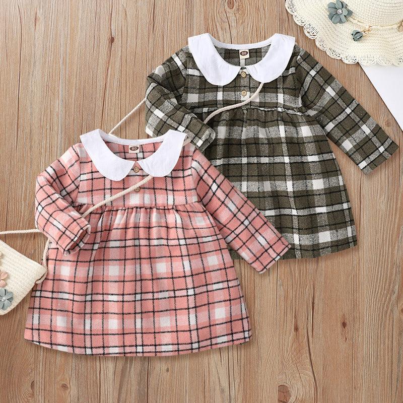 Toddler Girls Plaid Printed Long Sleeve Dress - PrettyKid