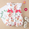 Baby Girls Solid Floral Print Sleeveless Lace Stitched Bow Jumpsuit - PrettyKid