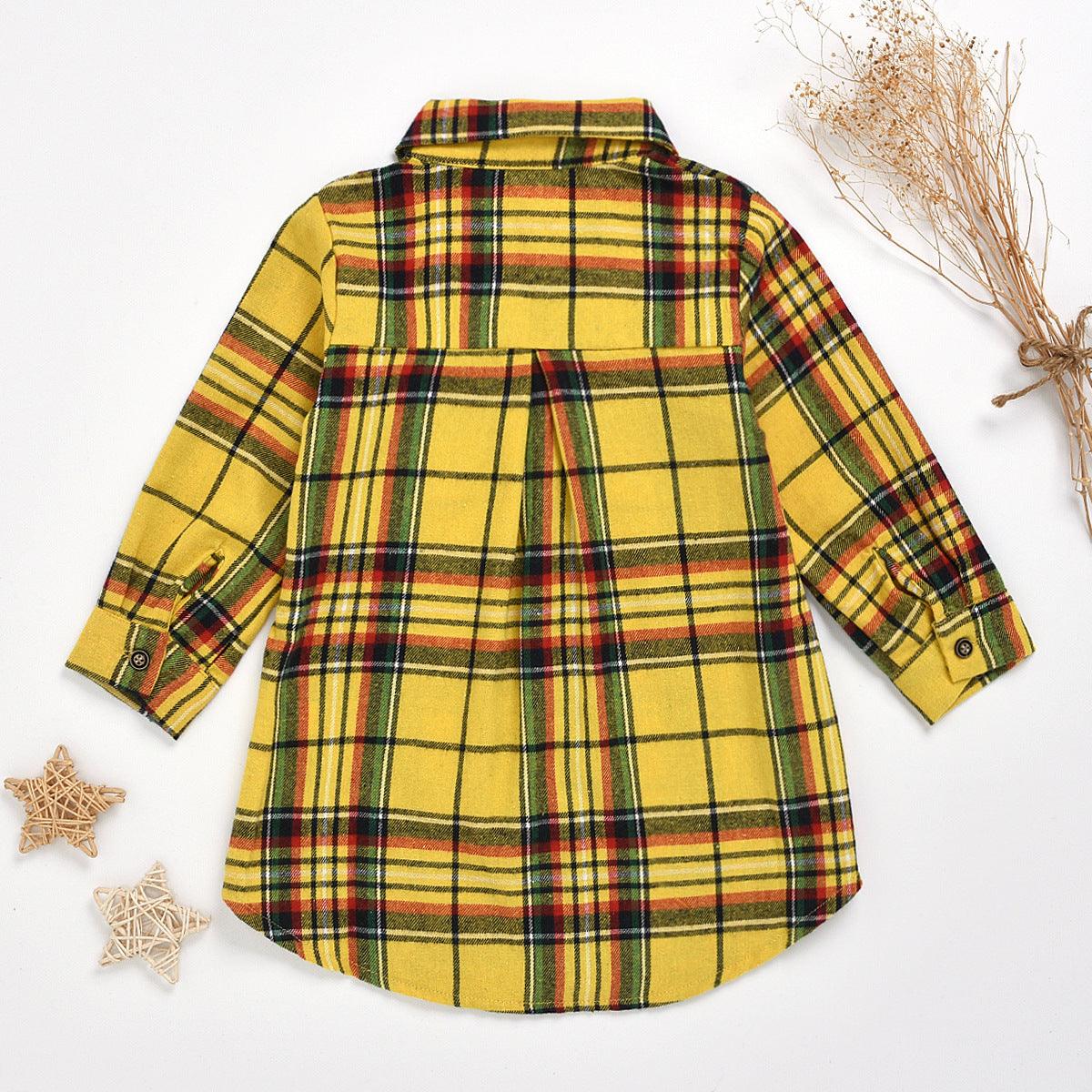 Boys Girls Long Sleeve Plaid Lapel Shirt Kids Wear Supplier - PrettyKid