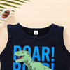 Toddler Kids Boys Solid Colour Monogrammed Dinosaur Print Vest Top and Shorts Set - PrettyKid