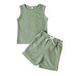 Toddler Boys Green Sleeveless Vest Top Shorts Summer Suit - PrettyKid