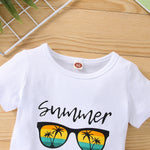 2022 Summer Baby Boys Summer Coconut Tree Shark Print Set - PrettyKid