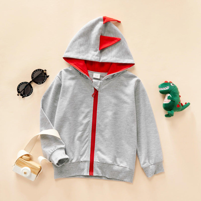 Toddler Kids Boys Cute Dinosaur Shape Hat Long-sleeved Zipper Coat Hoodie - PrettyKid