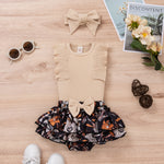 Girls' Pit Lace Fly Sleeve Floral Skirt Four-color Jumpsuit Three-piece Suit