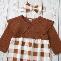 Baby Girls Plaid Printed Long Sleeve Triangle Jumpsuit - PrettyKid