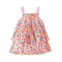 Summer Girls' Rainbow Polka Dot Gauze Sling Cake Skirt Girls' Dress