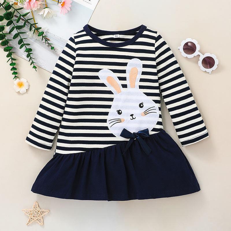 Toddler Kids Girls Stripe Cute Rabbit Dress - PrettyKid