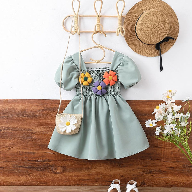 Girls' Simple Barred Flower Dress, Outdoor Party, Beach Children's Skirt Wholesale
