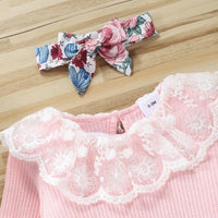 Baby Girls Lace Collar Long Sleeve Jumpsuit Flower Strap Skirt - PrettyKid