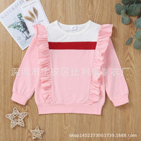 Toddler Kids Girls Solid Color Long Sleeve Ruffle Color Blocking Blouse - PrettyKid