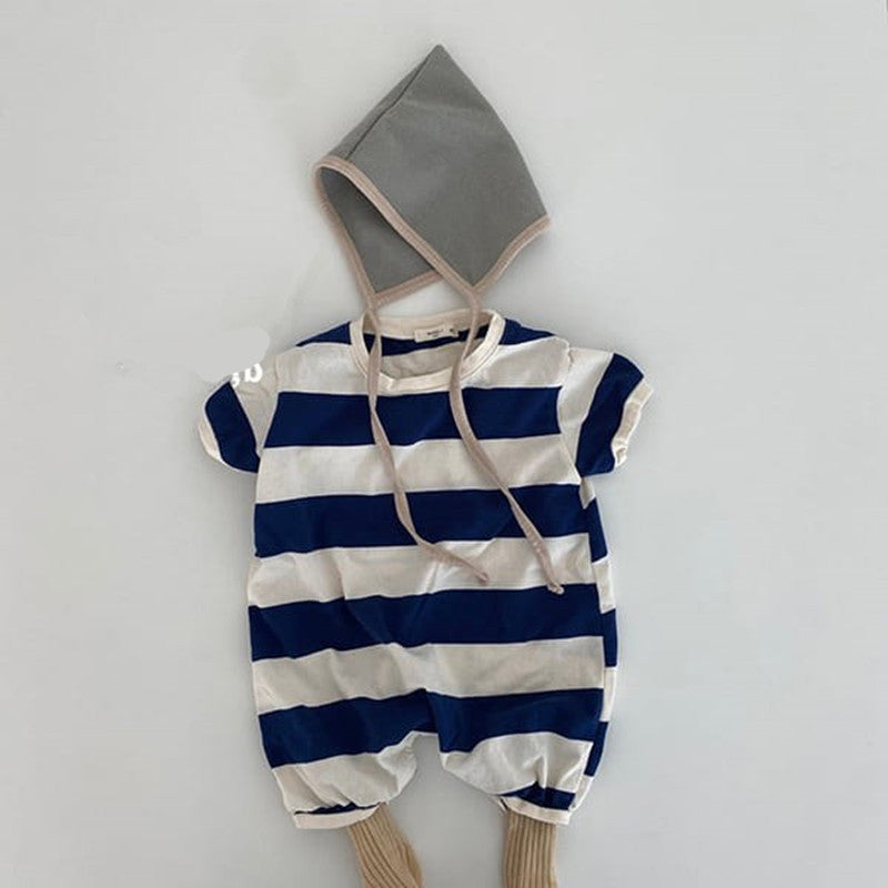 Baby Summer Striped Crawling Clothes 2022 Short-sleeved Baby Onesie - PrettyKid