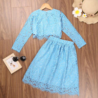 Kids Girls Long Sleeve Top Skirt Lace Suit Wholesale Childrens Clothing - PrettyKid