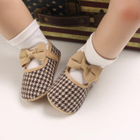 Baby Girls Plaid Bow Child Soft Rubber Sole Non-slip Baby Shoes - PrettyKid