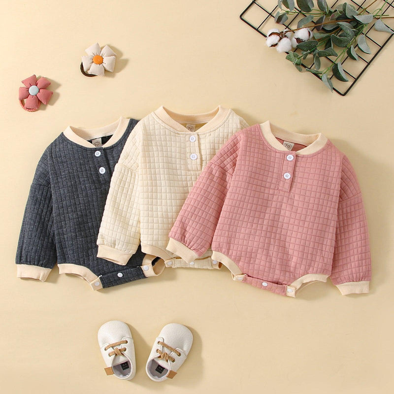 Climbing Clothes Autumn Thickened Warm Baby Romper Solid Color Long Sleeve Baby Shirt - PrettyKid